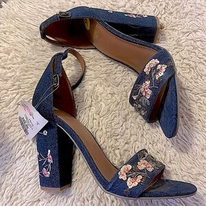 Floral Jean Block Heels